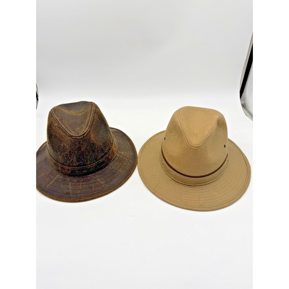 Lot of 2 Safari Outback Hats Cotton & Polyester Brown Tan Made in China